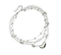 LUOFENG Élégant pendentif irrégulier en forme de cœur superposé perles collier alliage bijoux pour femmes accessoires de mode