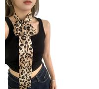 LUOFENG Foulard long et étroit imprimé léopard multi-usages Skinny Neckerchief Neck Wrap Bandeau pour femme à la mode Ceinture