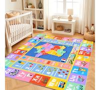 Luogort Alphabet Tapis Chambre 140x200 cm, Mots Formes et Carte pour Apprentissage, Tapis de Jeux Éducatif pour Enfants Tapis Antidérapant pour Salle de Jeux, Chambre, Coucher à Jeux et Classe