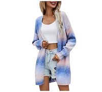 luohaibell Cardigan Longue Pull Tricot Femme Tie-Dye Arc en Ciel Gradient Color Manches Longues Casual Lâche Sweater Bleu L