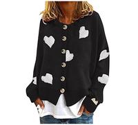 luohaibell Cardigan Pull Femme Gilet Tricot Coeur Imprimés Col V Rétro Manches Longues Casual Boutons Unie Lâche Sweater Automne et Hiver Noir XL