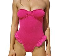luohaibell Maillots de Bain Femme Monokinis côtelé pour Femme avec col en V et froncé sur Le Devant (Hot Pink, L)