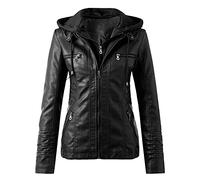luohaibell Manteau Femme Mode Veste Capuche Zippé Simili Cuir Grande Taille Manches Longues Blouson Noir XXL