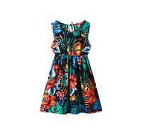 luohaibell Robe Filles Enfant en Bas âge Enfants col Rond été sans Manches Robe d'été décontracté Plage imprimés Floraux Robe de soirée Jupe Courte (Yellow, 10-12 Years)