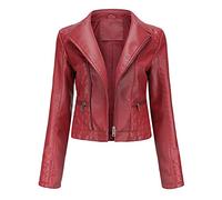 luohaibell Simili Cuir Biker Manteau Femme Veste en Cuir Blazer Pour Femme Minceur Mode Zippé Biker Blouson Rouge S