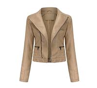 luohaibell Simili Cuir Biker Manteau Femme Veste en Cuir Blazer Pour Femme Minceur Mode Zippé Biker Blouson Gris S