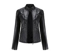 luohaibell Simili Cuir Biker Manteau Femme Veste en Cuir col Montant Pour Femme Mode Zippé Biker Blouson Noir L
