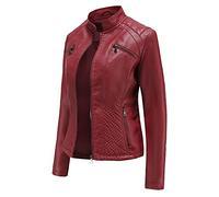 luohaibell Simili Cuir Biker Manteau Femme Veste en Cuir col Montant Pour Femme Mode Zippé Biker Blouson Rouge XXL
