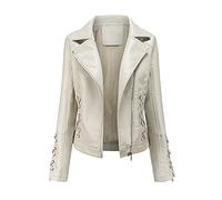 luohaibell Veste en Cuir Blazer Pour Femme Simili Cuir Biker Manteau Femme Grande Taille Croix Sangle Mode Zippé Biker Blouson Beige M