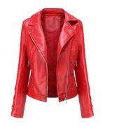 luohaibell Veste en Cuir Blazer Pour Femme Simili Cuir Biker Manteau Femme Grande Taille Croix Sangle Mode Zippé Biker Blouson Rouge 3XL