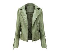 luohaibell Veste en Cuir Blazer Pour Femme Simili Cuir Biker Manteau Femme Grande Taille Croix Sangle Mode Zippé Biker Blouson Vert XL