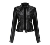luohaibell Veste en Cuir Blazer Pour Femme Simili Cuir Biker Manteau Femme Minceur col Montant Mode Zippé Biker Blouson Noir L