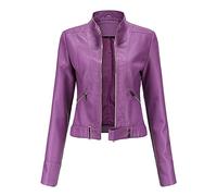 luohaibell Veste en Cuir Blazer Pour Femme Simili Cuir Biker Manteau Femme Minceur col Montant Mode Zippé Biker Blouson Violet S