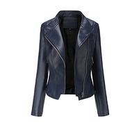 luohaibell Veste en Cuir pour Femme Simili Cuir Biker Manteau Femme Grande Taille Croix Sangle Mode Zippé Biker Blouson (Z2-Navy, XXL)