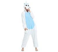 Luojida Pyjama Combinaison Femme Kigurumi Peluche Panda Chaude et Confort Hiver Polaire Pilou Une Pièce Douce avec Capuche Déguisement Thermique Onesie Noel Famille Cosplay Anime Unisexe(S,Bleu)