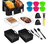 LUOJINYI Accessoires Air Fryer, 15 Pièces Moule Silicone Air Fryer,Air Fryer Accessoires, Accessoires de Friteuse à Air pour Ninja Foodi Dual AF300EU, AF400EU, AF500EU,Moule Air Fryer, Grille Racks et