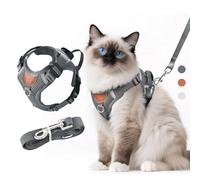 LUOJINYI Harnais réglable pour chat avec laisse anti-éclatement, harnais de poitrine pour chat avec bandes réfléchissantes et tissu en maille respirante, harnais souple pour chat, chaton, chiot (gris