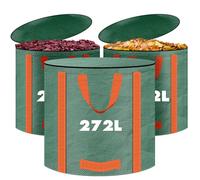 LUOJINYI Lot de 3 sacs à déchets de jardin de 272 l, solides, autoportants, avec couvercle et poignées, réutilisables, ramasse-feuilles verts, ramasse-feuilles pour coupe verte, tonte de gazon