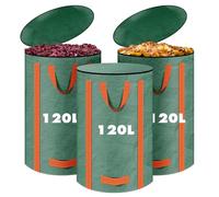 LUOJINYI Lot de 3 sacs à déchets de jardin solides de 120 l - Autonomes - Avec couvercle et poignées - Réutilisables - Pour couper les feuilles vertes, les feuilles, la pelouse, les déchets de jardin