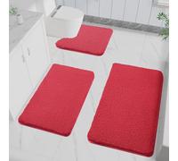LUOJINYI Lot de 3 tapis de bain antidérapants, doux, absorbant, en microfibre, lavable en machine, pour baignoire, douche et salle de bain (rouge)