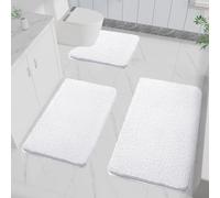 LUOJINYI Lot de 3 tapis de bain antidérapants, doux, absorbant l'eau, en microfibre, pour la salle de bain, lavable en machine, pour baignoire, douche et salle de bain (blanc)