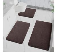 LUOJINYI Lot de 3 tapis de bain antidérapants, doux, absorbant l'eau, en microfibre, pour la salle de bain, lavable en machine, pour baignoire, douche et salle de bain (café)