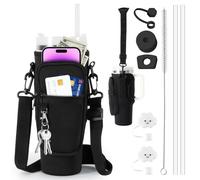 LUOJINYI Sac pour Bouteille d'eau pour Tasse Stanley, Stanley Cup Accessoires, Sac Stanley Cup, Accessoires Stanley Cup avec Sangle et Poche pour Téléphone Pochette, pour Randonnée, Voyage(Noir)