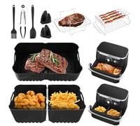 LUOJINYI Silicone Moule Air Fryer pour Ninja Foodi Flex 10.4 l AF500EU(1x10,4L & 2x5,2L), 10 Pièces Accessoires Air Fryer,Moule Air Fryer, Grille Racks etc, Accessoires Air Fryer Ninja 10.4l