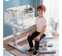 Luojuny Ensemble de chaises de table pour enfants - Hauteur réglable - Bureau pour enfants filles et garçons - Caricature - Bureau pour enfants avec chaise et tiroir (bleu)