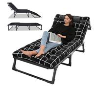 Luojuny Lit de Camp, Chaise Longue Pliante inclinable à 4 Positions pour Adultes avec Oreiller, lit de Camp d'extérieur, Parfait pour Le Bureau, la Piscine, la Plage, Le Patio 75 cm