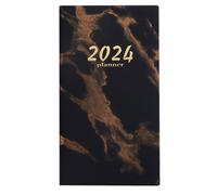 Luojuny Planificateur léger 2024 A6 Anglais en Simili Cuir relié avec Ruban Signet sans Fond Perdu Papier épais Agenda hebdomadaire Quotidien Gestion du Temps carnet de Notes Journal Noir