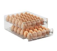 Luojuny Récipient à œufs pour réfrigérateur, grand support à œufs double couche avec minuterie, tiroir à œufs transparent empilable, bacs de rangement pour comptoir de réfrigérateur XL