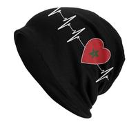 LUOJZGUMU Heartbeat personnalisé Drapeau de Pays du Maroc Skullies Tuques Mode Bonnets en Tricot d’Hiver Bonnets Unisex en cœur marocain