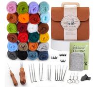 luokefe Kit de feutrage à l'aiguille, 24 couleurs, fournitures de feutrage avec sac de rangement, kit de laine avec laine en vrac, aiguilles, tampon pour loisirs créatifs et décoration