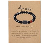 LUOLANA Bracelet zodiaque pour homme et femme, perles de 8 mm et 10 mm en onyx noir naturel, signe astrologique, constellation, horoscope, cadeau, adjustable, Pierre, Onyx