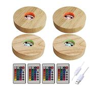 luolety Lot de 4 bases de lumière LED en bois, base d'affichage USB en verre de cristal, support de lumière en verre de cristal 3D pour art en résine (bois - lumière multicolore, 4 pièces)