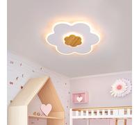 LUOLONG Plafonnier LED pour Enfants en Bois 30cm Forme de Fleur Plafonniers pour Chambre d'enfants 3000K 20W Garçon Fille Bébé Blanc Lampe de Chambre pour Enfants avec Fonction Veilleuse