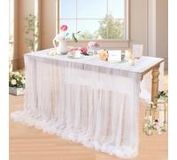LuoluoHouse Nappe en Tulle avec Perles Blanches : Chemin de Table de Mariage 3 m en Tulle pour fête, fête prénuptiale, Voile d'arche de Mariage, décoration de Table en Dentelle, 152,4 x 304,8 cm