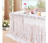 LuoluoHouse Nappe en Tulle Blanc nacré : 3 m - Chemin de Table en Tulle - pour Mariage, fête prénatale, décoration de Table