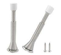 Luomorgo Lot de 2 butées de porte à ressort, butées de porte flexibles réglables de 8,9 cm à 10,4 cm, butées de porte murales pour bas de porte, butée de porte en nickel satiné avec embout pare-chocs