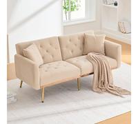 Luonians Canapé Convertible 2 Places avec avec Dossier réglable, canapé lit Pliant Moderne avec Coussins,canapé 2 Places avec Rembourrage et Pieds en métal,Velours (B-Beige)