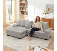 Luonians Canapé d'angle en Forme de L, Design modulaire, Comprend 6 Coussins, canapé 4 Places rembourré avec Pouf Amovible, Tissu Velours côtelé, Convient aux Salons et aux Bureaux, Gris