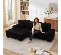 Luonians Canapé d'angle en Forme de L, Design modulaire, Comprend 6 Coussins, canapé 4 Places rembourré avec Pouf Amovible, Tissu Velours côtelé, Convient aux Salons et aux Bureaux, Noir