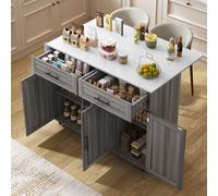 Luonians Îles de Cuisine Mobiles 129x46-71x91,5cm avec Rangement et Plan de Travail et 2 tiroirs,étagères intérieures dans Les Portes des armoires,pour la Salle à Manger (Gris)