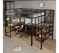 Luonians Lit Mezzanine 120x200 cm avec USB, Lit Enfant en Métal avec Escalier d'angle Confortable et Sûr, Lit Mezzanine Enfant avec Bureau Coin et Tablette pour Clavier, Cadre de Lit Hauteur en Fer