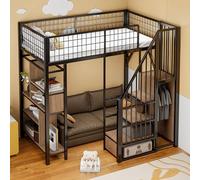 Luonians Lit Mezzanine en métal 90x200 avec Armoire Ouverte,échelle de Rangement et Support de Rangement,Lit superposé Enfant,Cadre de lit Mezzanine 1 Places (B-Noir, 90x200)