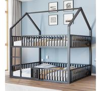 Luonians Lit superposé Enfant en métal,lit cabane Enfants 140x200 avec barrière de sécurité,Design Mezzanine,lit inférieur avec Petite Porte (Noir,140x200)