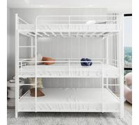 Luonians Lit Triple en métal avec échelle intégrée et Garde-Corps,lit Enfant 90x190,Cadre de lit 90x190 pour Le Sol pour Les Enfants/Adolescents/Adultes, Chambre/dortoir (Blanc)