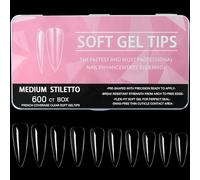 Luoqun88 Lot de 600 faux ongles en gel souple - Matériau ABS transparent, forme aiguille, couverture complète, 12 tailles, 1 lot