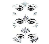 luoshaPUCY Autocollant de visage, 3 Feuilles Gemmes de Visage Femmes Tatouage Temporaire Strass Visage pour Maquillage Festival Accessoire Tatouages Temporaires pour le Corps Auto-adhésif